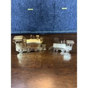 Vintage Hallmark Brass Christmas Ornament‎ Laser Cut Noel 3.25 in Train & No 9